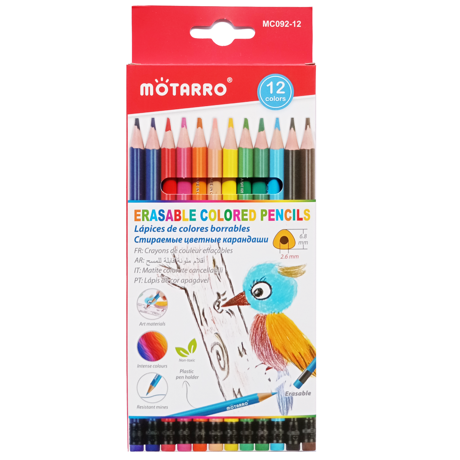 Crayones de madera 12 colores largos