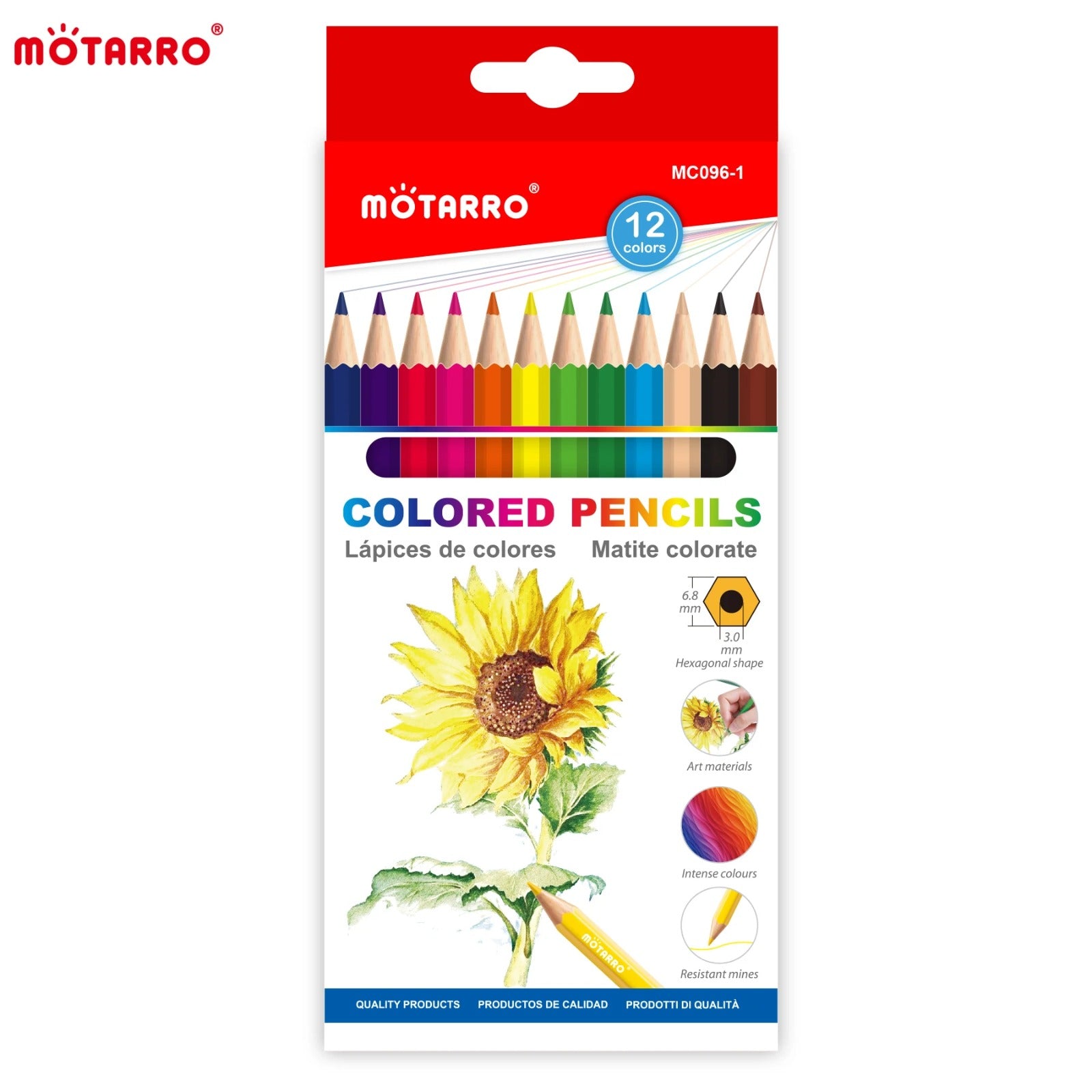 Crayones de madera 12 colores largos