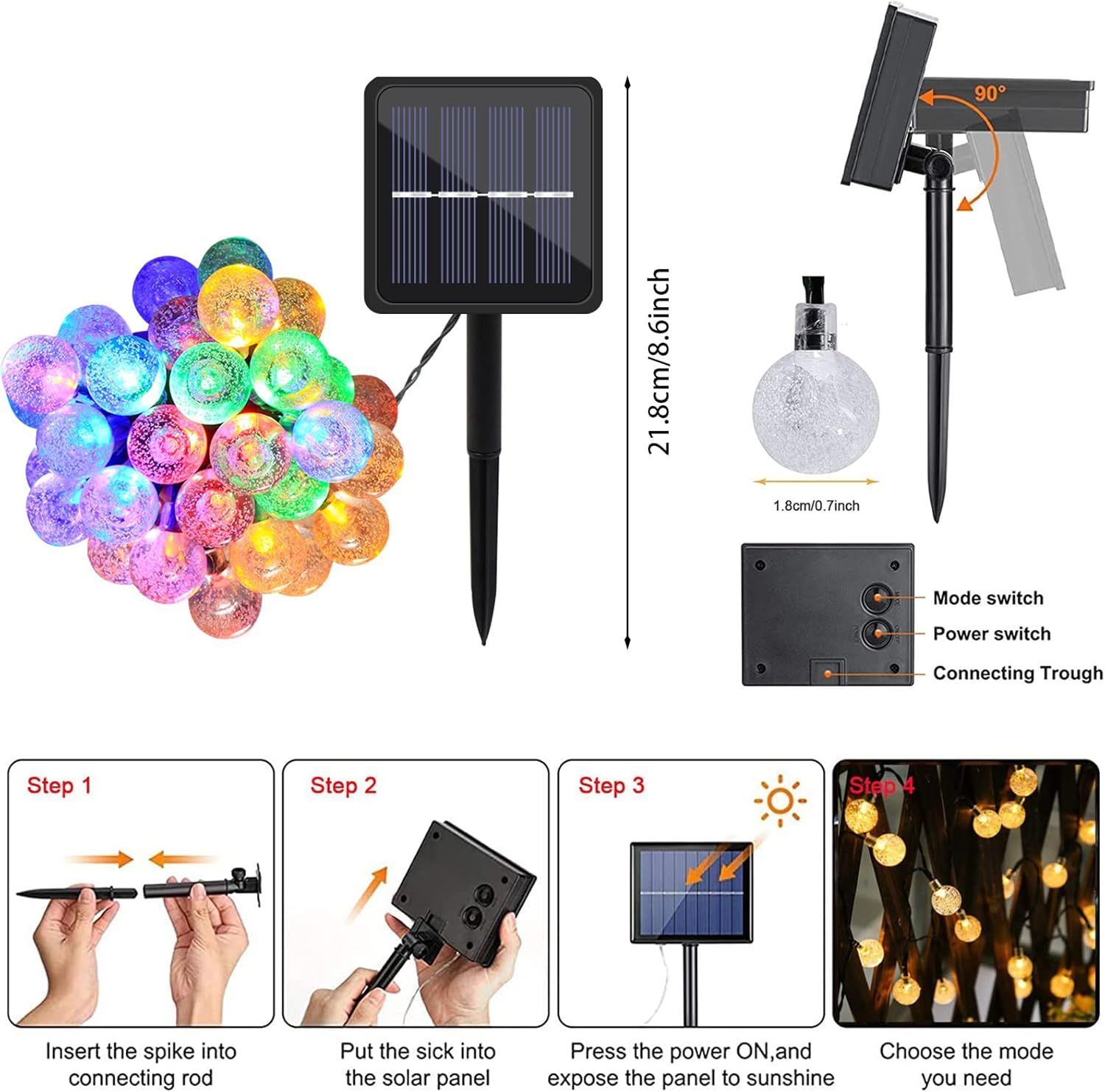 Luces LED solares esfera 6 mts de colores