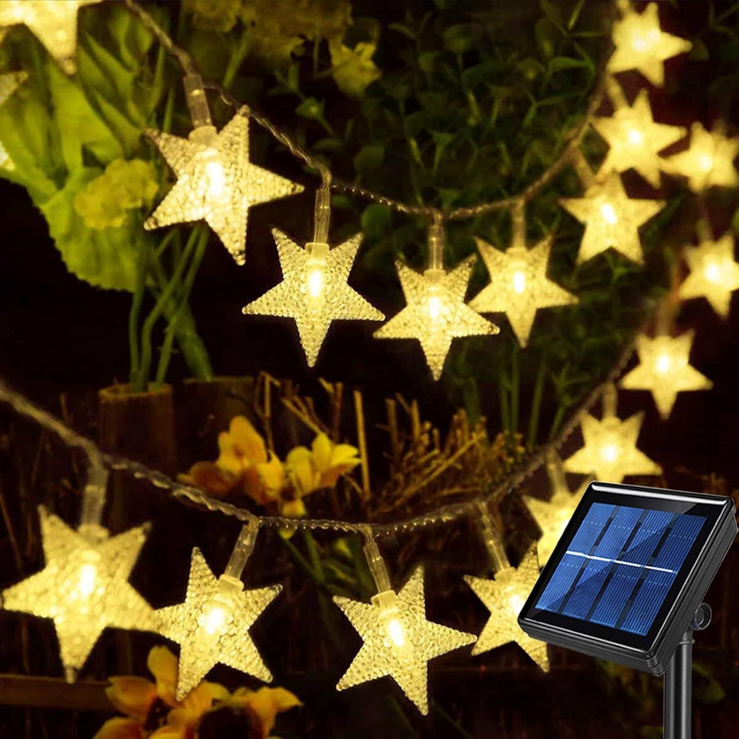 Luces LED solares 6 metros estrellas amarillas