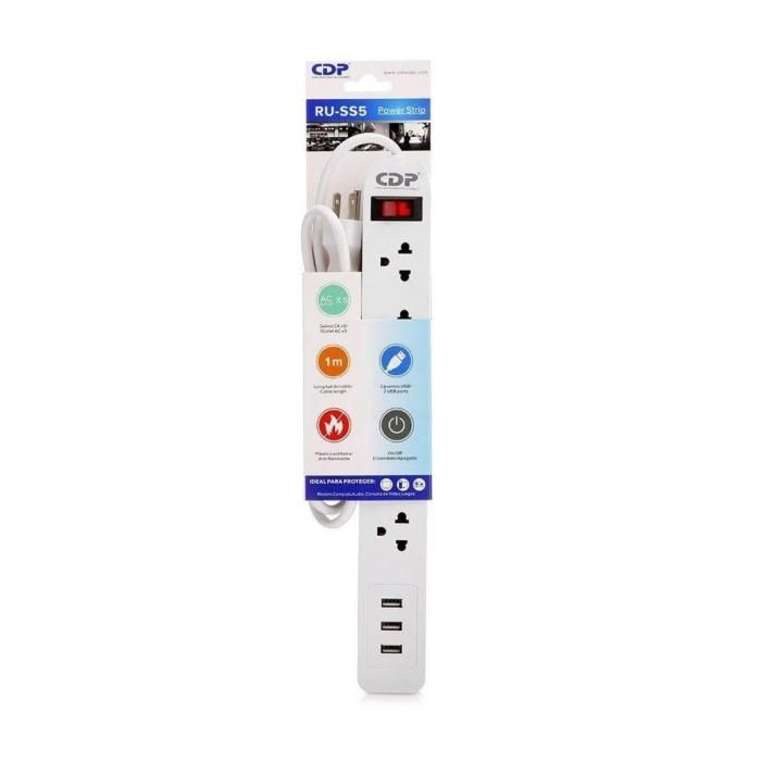Regleta supresora 5 entradas +3 USB