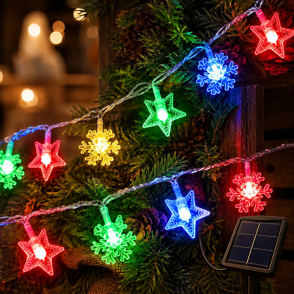 Serie de luces LED 5 m, 20 LED, copo de nieve + estrella