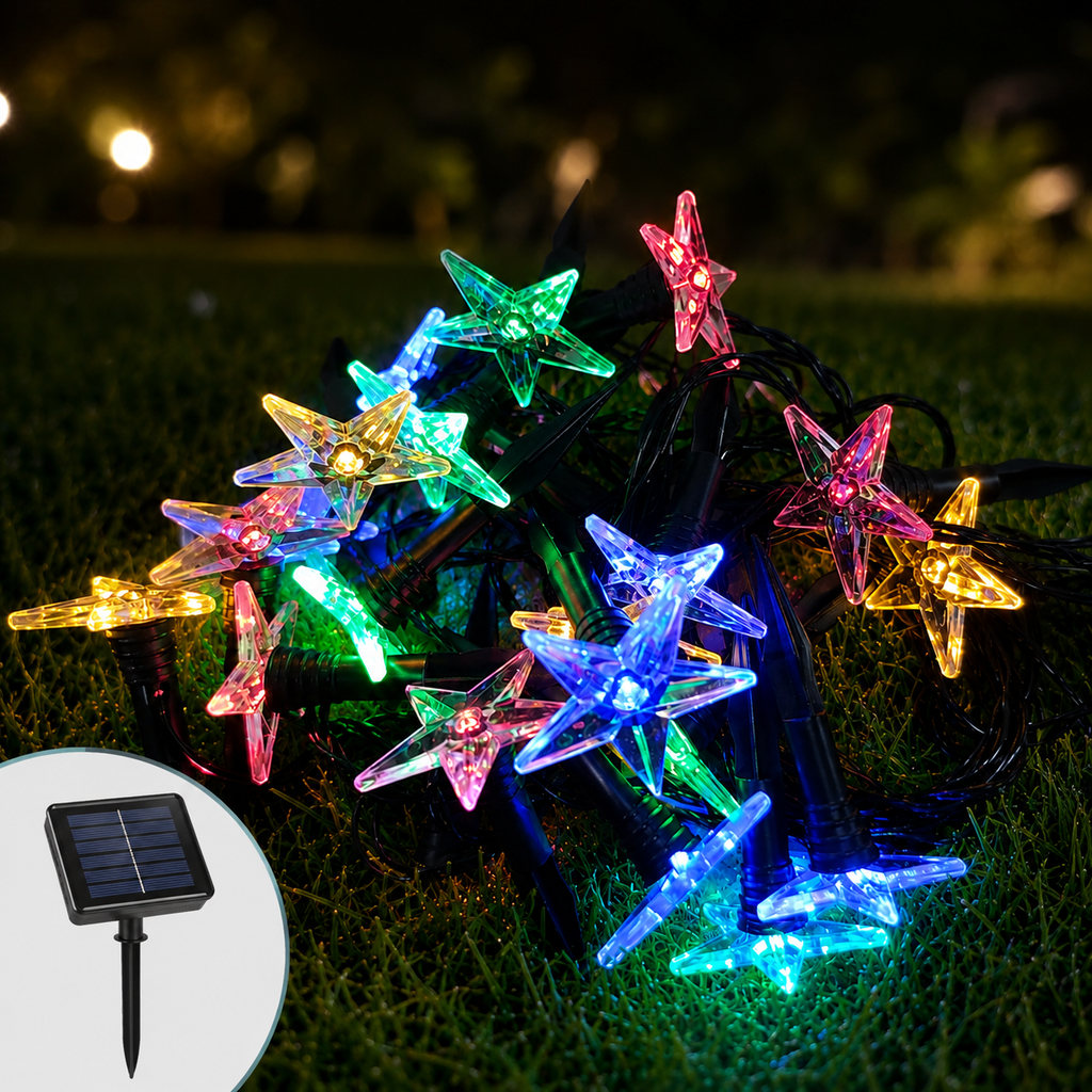 Luces LED solares estrellas 9 metros de colores