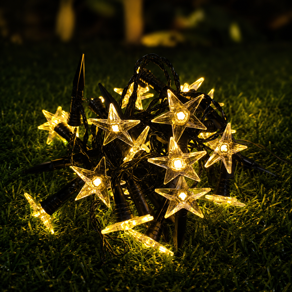Luces LED solares estrellas 9 metros amarillas