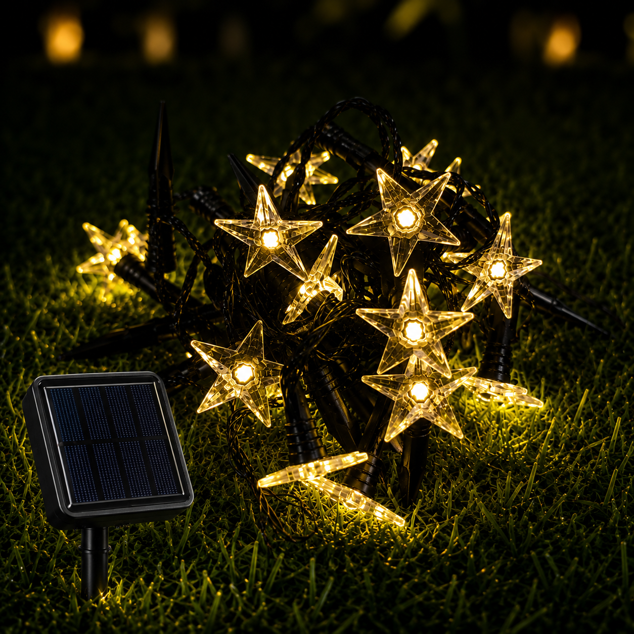Luces LED solares estrellas 9 metros amarillas