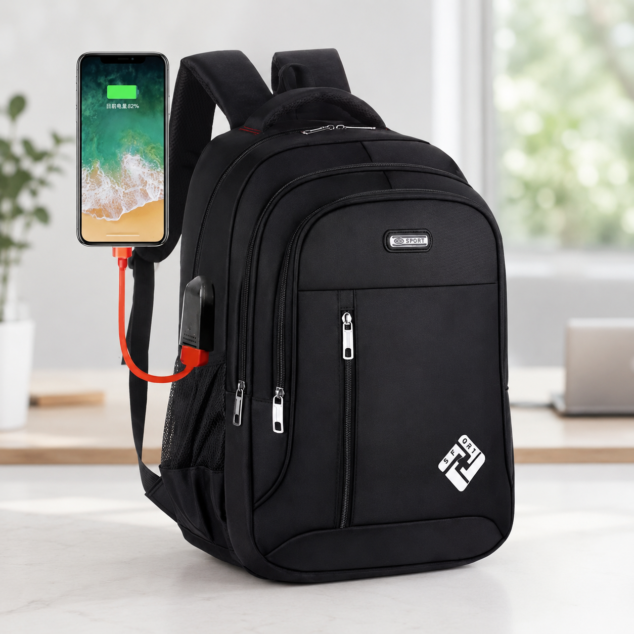 Mochila sport USB de 16"