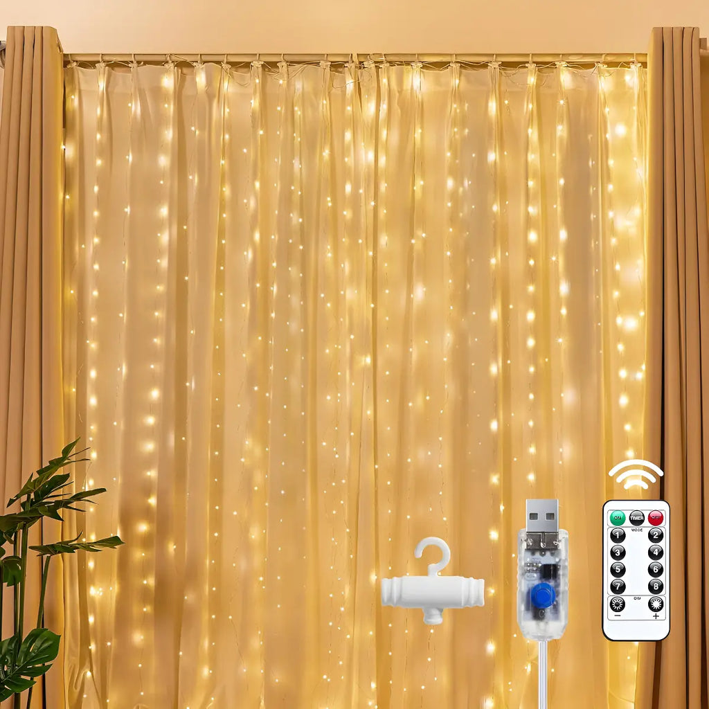 Luces LED usb cortina de alambre amarillas
