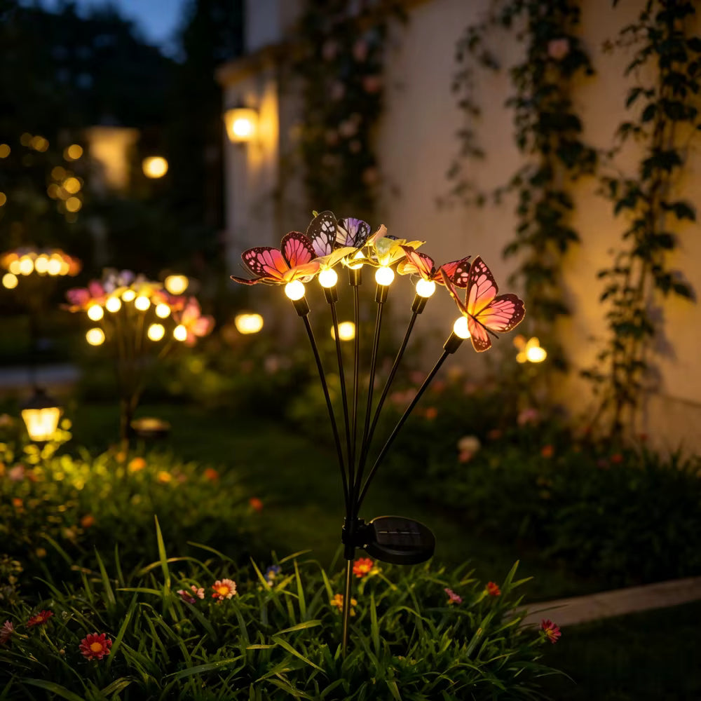 Luces LED solares mariposas 6 luces amarillas