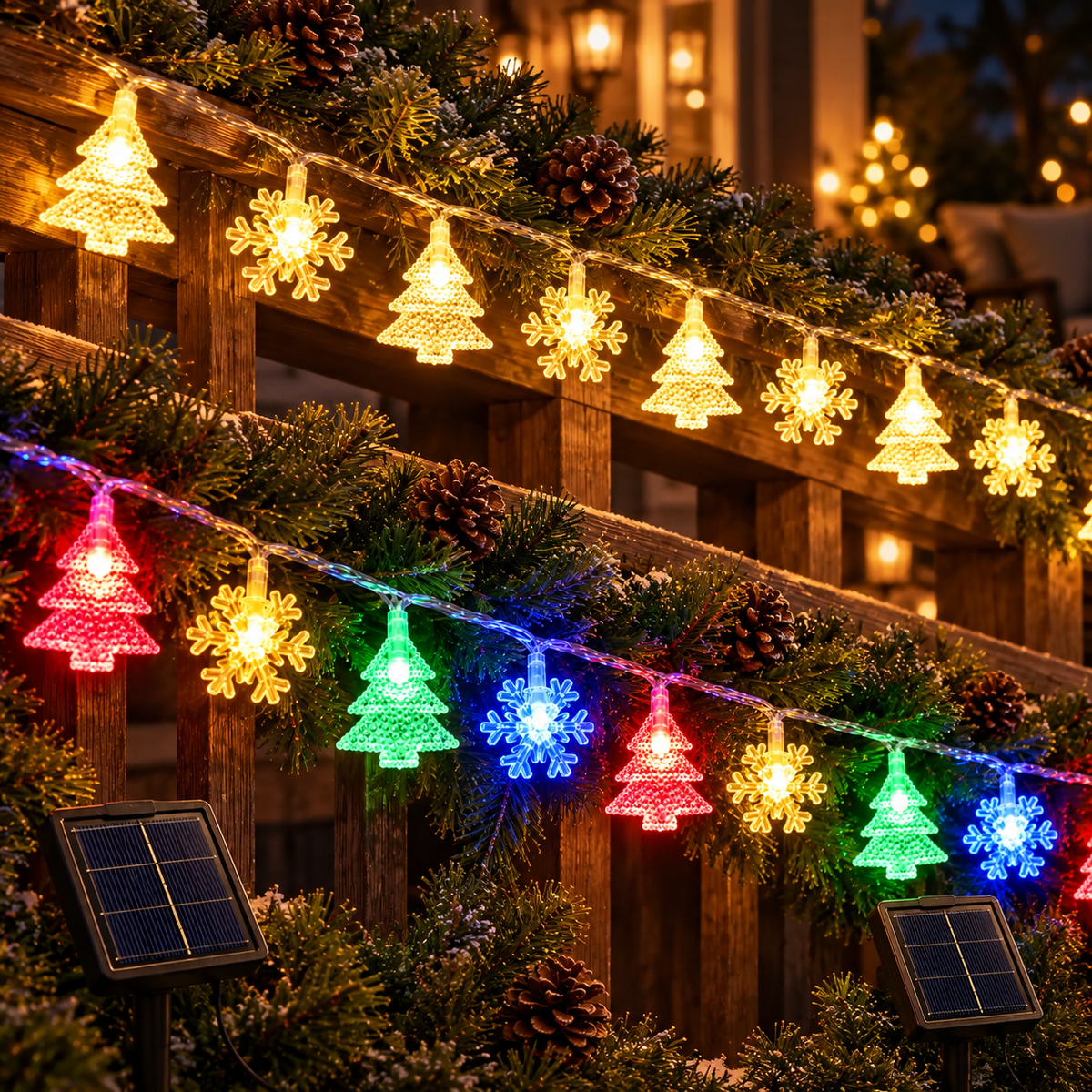 Serie de luces LED 5 m, 20 LED, árbol de Navidad + copo de nieve