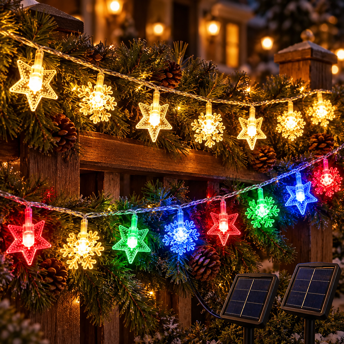 Serie de luces LED 5 m, 20 LED, copo de nieve + estrella